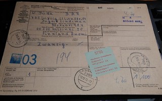 Saksa > Suomi Pakettikortti Tullaus m-63 PK850/17