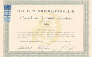 1956 E.M.Nordqvist Oy,  Helsinki osakekirja