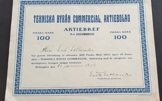 osakekirja Tekniska byrån commercial Helsinki 1913