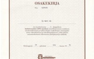 1991 Yrittäjien Oikeussuoja Oy, Helsinki osakekirja
