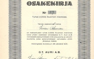 1931 Auri Oy, Helsinki osakekirja ravintola