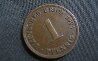 Saksa    1 Pfennig  1904 A  KM # 10  Pronssi