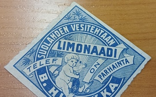 Suolahden vesitehdas B. Hintikka limonaadia etiketti.
