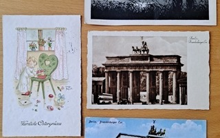 11 vanhaa kulkenutta saksalaista postikorttia