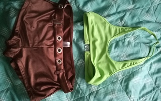 Bikinit ruskea(38/40)+ neonvihreä XS yläosa
