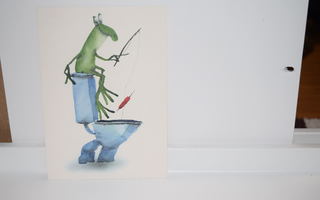 postikortti (A) sammakko kalastaa wc pöntöllä