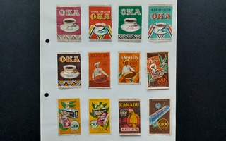 TT Tulitikkuetikettejä OKA kahvi etikettejä, vanhoja 12 kpl