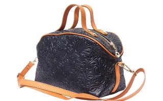 Black Leather makeup bag with long strap