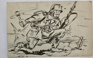 VANHA Postikortti Kenttäposti Sotilas Sarvikypärä ym 1941