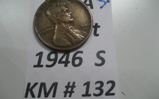 U.S.A   1 Cent 1946 S  KM # 132  Pronssi  "Lincoln - Wheat P
