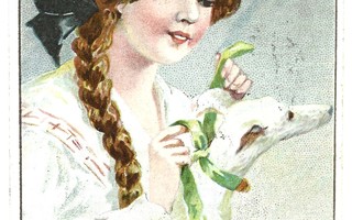 Vanha kortti: Nuori nainen ja vinttikoira