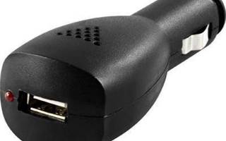Deltaco USB laturi autoon, USB A naaras, 1A, musta *UUSI*