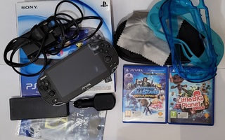 PS Vita OLED + 2x peli + 2x muistikortti + tarvikkeita