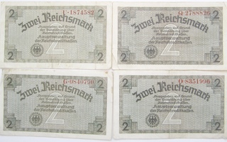 4 Seteliä Natsi Saksa 2 reichsmark 1939