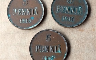 5 penniä 1915 - 3 kpl