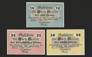 Saksa Notgeld 10, 25, 50 Pfg, Goslar 1920