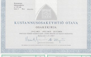 1987 OTAVA Kustannus Oy spec, Helsinki pörssi osakekirja