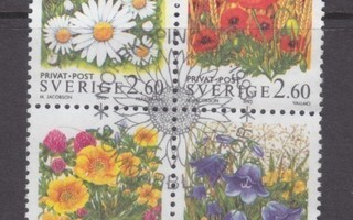 Ruotsi 1993 kukkia nelilö ensipäiväleimattuna