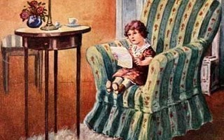 LAPSET / Lapsi nojatuolissa lukee kirjettä. 1910-l.