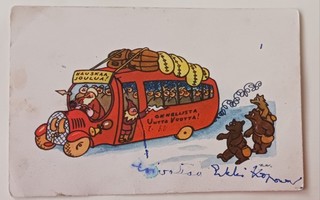 Joulupukki sotilasbussin kuskina, karhut, Kenttäpostia 1939