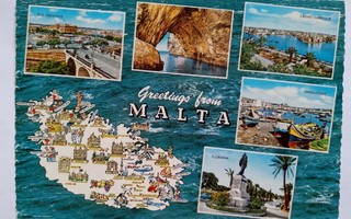 Malta - kartta- ja monikuvakortti, kulkenut 1977