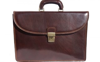 Coffee Genuine leather briefcase with three compartments