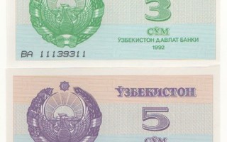 Uzbekistan  1, 2, 5 ja 10 Sum pakkasileitä seteleitä , 1992