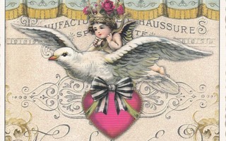 Enkeli valkoisen linnun selässä (Tausendschön-kortti)