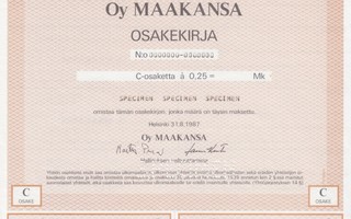 1987 Maakansa Oy spec, Helsinki osakekirja