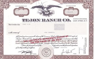 Tejon Ranch Co. osakekirja