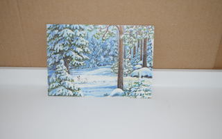 postikortti  (T)  lumimetsä kani