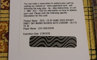 2023-24 Upper Deck SP Game Used Leo Carlsson rookie auto /35