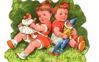 PZB 1386 - Lapset leikkivät nukeilla