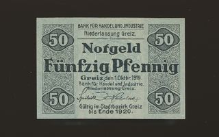 Saksa Notgeld 50 Pfennig, Greiz 1.10.1919