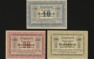 Itävalta Notgeld 10, 20, 50 Heller, Stronsdorf 1920