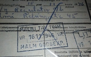 VR Malmi Malm Tav.tsto Asemaleima Rahtikirja 1946 PK140/8