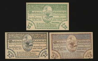 Itävalta Notgeld 10, 20, 50 Heller, Schönbichl 1920