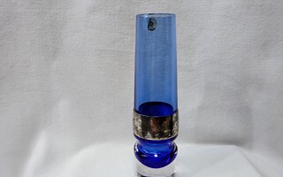 sininen/kirkas maljakko alpakkapanta Riihimäen lasi