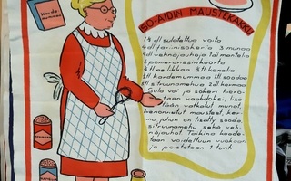 Isoäidin mauste-kakku Ohje keittiöpyyhe vintage /Retro