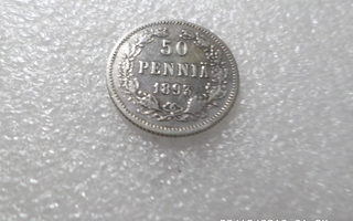 50  penniä 1893  hopeaa    kl 7