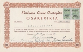 OKK 1951 Parkanon Asuste Oy, Parkano osakekirja