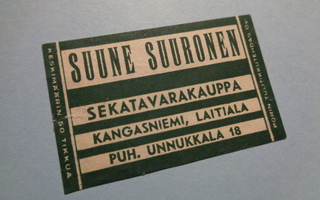 TT-etiketti Sekatavarakauppa Suune Suuronen, Kangasniemi