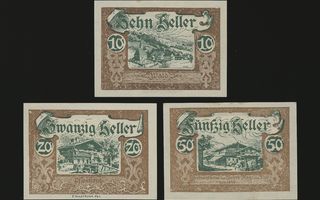 Itävalta Notgeld 10, 20, 50 Heller, Wald 1920