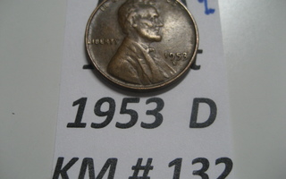 U.S.A   1 Cent 1953  D KM # 132  Pronssi  "Lincoln - Wheat P