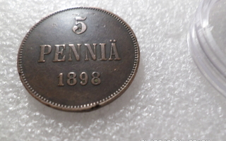 5 penniä   1898   tasaisesti patinoitunut,,