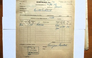 1939 Kemijärvi VR evakuointirahtikirja Tervolaan, heinää