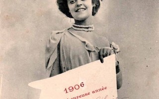 NAINEN / Hymyilevä nätti tyttö ja tervehdys. 1900-l.