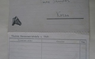 Hevosviesti-lehden tilauskortti v. 1949, p. 1949