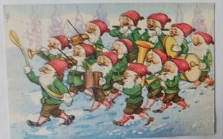 Tonttuorkesteri marssii lumessa, vanha joulupk, p. 1966