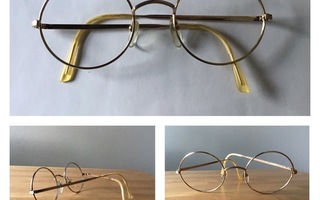 Pyöreät Kullan väriset vintage silmälasin kehykset. 70-luku